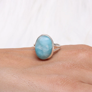 แหวนพลอยลาริมาร์ธรรมชาติ เงินแท้ 925 แหวนทำมือ ของขวัญสุดพิเศษ - Product Image 4