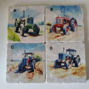 Sous-verres rustiques en marbre style ferme, ensemble de sous-verres vintage tracteur, accessoires de table - Product Image 2