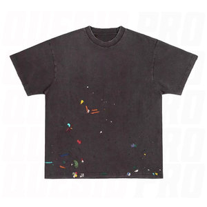 OEM ODM Washed Distressed Men's T <b>Shirt</b> Organic Cotton White Black All Over <b>Paint</b> Print Short Sleeve Vintage Streetwear Casual - Product Image 1
