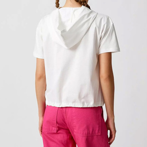 Women's White O-Neck Short Sleeve Logo Print Casual Loose Fit Nonwoven 100% Organic Cotton Breathable Eco-Friendly T-<b>Shirt</b> - Product Image 2
