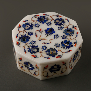 Royal Lapis Lazuli Marble Inlay Polished Eco-Friendly Figurine Jewelry <b>Box</b> Handmade Octagonal Hindu Style Pietra Dura <b>Keepsake</b> - Product Image 1