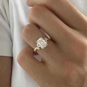 Emerald Cut Moissanite Engagement <b>Ring</b> Emerald Engagement <b>Ring</b> Branch <b>Boho</b> Anniversary <b>Ring</b> Yellow Gold Twig and Leaf Wedding . - Product Image 1