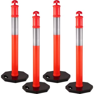 Kit di 4 Pali Delineatori Stradali in PE da 44 Pollici con Fascia Riflettente Arancione da 10 Pollici, Prodotti per Segnalazione Stradale, Coni Resistenti all'Usura - Product Image 1