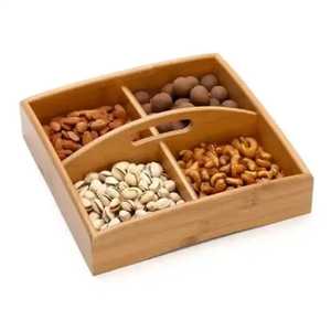 Plateau de service en bambou fait main avec poignée intégrée, 4 compartiments, plateau à noix portable, boîte d'organisation de collations naturelle - Product Image 1