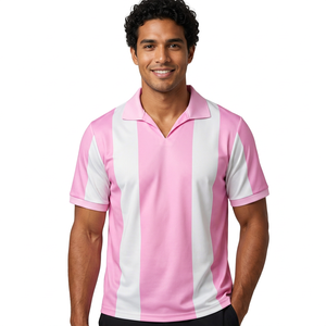 Chemise Homme Manches Courtes Rose et Blanc Unie en Tissu Tricoté Coupe Classique Design Uni Coton Anti-Boulochage - Product Image 2