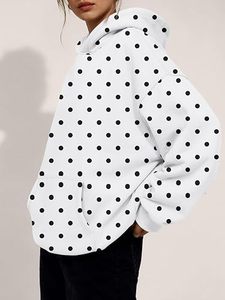Whiteblack <b>Oversized</b> <b>Hoodie</b> <b>White</b> Polka Dot Print Cotton Pullover Sweatshirt with Pockets Regular Fit Autumn Wear - Product Image 3