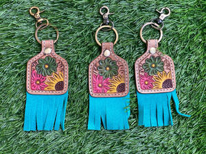 Nouveau véritable fabriqué à la main couleur véritable cuir repoussé mignon charmant gland porte-clés Offre Spéciale Style occidental moderne Floral porte-clés - Product Image 3