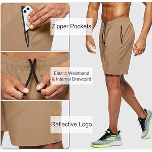 Pantalones Cortos Deportivos para Hombre, de Secado Rápido, Color Caqui, Ligeros, Transpirables, para Correr y Hacer Ejercicio, con Bolsillos con Cremallera - Product Image 4