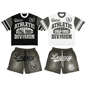 ชุดเซ็ตเสื้อยืดและกางเกงขาสั้นผ้าฝ้าย 100% 400gsm ล้างสีแบบแอซิดวอช สำหรับผู้ชาย ฤดูร้อน - Product Image 1