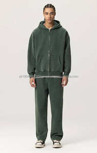 Sweat à capuche épais 3d Puff Print Acid Wash Sweat-shirt col rond et pantalon de survêtement jambe droite 2 pièces ensemble strass fermeture éclair vierge - Product Image 6