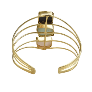 Bracelet manchette géométrique plaqué or avec incrustation de pierres naturelles, style bohème, bijoux unisexe - Product Image 2