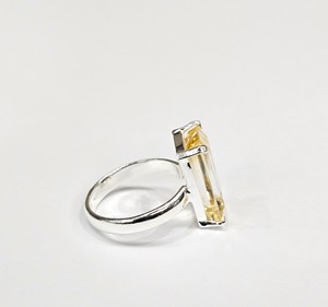 Emerald Cut Yellow <b>Citrine</b> Sterling Silver <b>Ring</b> Prong Setting Minimalist Geometric Design Unisex Everyday Wear - Product Image 4