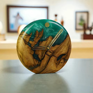 Modern Walnut Table <b>Clock</b> Handmade with Mint Epoxy Resin - Product Image 1