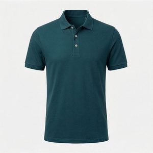 Polo à manches courtes pour homme, couleur vert-bleu foncé, 100% coton, tissu Oxford respirant, coupe classique, couleur unie, design tissé - Product Image 1