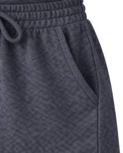 Ensemble décontracté deux pièces pour femme : débardeur court côtelé et short à cordon de serrage gris anthracite avec broderie cœur et marguerite - Product Image 5