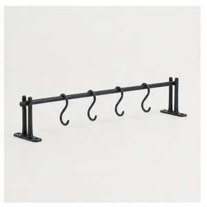 Premium Wall-Mounted Kitchen Organizer Rack with S-<b>Hooks</b> Matte Black Iron Hanging Rail for Pots Pans Mugs & Utensils - Product Image 6