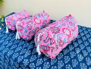 Wholesale Large Cotton Quilted Block Printed Zipper Eco-Friendly Water Resistant Handmade for Cosmetic Bag for Travel - Product Image 4