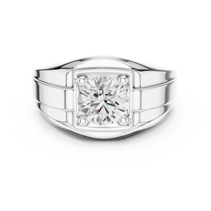 Bague signet classique en or blanc 10K pour homme, sertie d'un diamant de laboratoire taille ronde solitaire, plaqué rhodium, 2 carats, or rose, blanc, jaune - Product Image 1