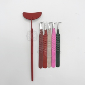 Pinzas de extensión de pestañas de acero inoxidable personalizables de alta calidad, revestimiento de polvo de espejo rojo, Punta puntiaguda disponible, etiqueta personalizada - Product Image 2