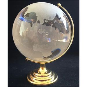 Globe terrestre en cristal de verre transparent de luxe avec support en laiton doré, décoration de table de bureau, globe terrestre rotatif avec carte, ornement artisanal, cadeaux de bureau - Product Image 1