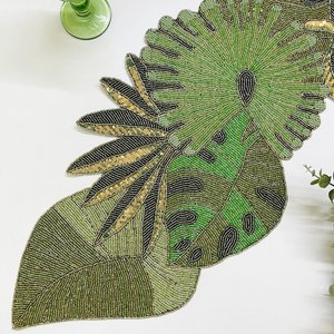 Camino de Mesa de Tela Oriental Hecho a Mano, Forma Irregular, Diseño Floral Verde Azulado, Estilo Lujoso, Ecológico, Duradero, Alfombrillas de 5 mm de Grosor - Product Image 3