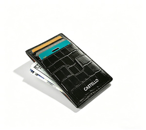 [Artículo Popular] Cartera Delgada de Cuero con Grabado de Cocodrilo Castello, Tarjetero Abierto de Poliéster en Negro, Azul Marino, Rojo y Verde - Product Image 3