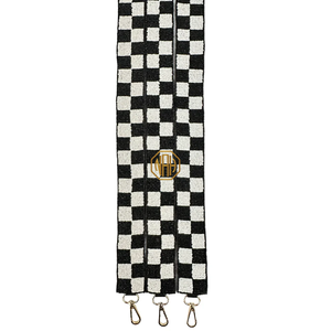 Bandoulière de sac à main amovible et réglable en toile de polyester brodée de perles à carreaux noirs et blancs, fournisseur de quincaillerie personnalisée - Product Image 4