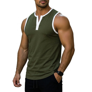 Débardeurs décontractés pour hommes en coton et élasthanne haute densité, col en V élégant, bordure contrastante, personnalisables avec logo – Vente en gros - Product Image 2