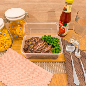 กล่อง PP ทรงสี่เหลี่ยมขนาด 650 มล. ฝาปิดป้องกันการรั่วซึม เป็นมิตรกับสิ่งแวดล้อม ใช้กับไมโครเวฟได้ ปลอดสาร BPA ย่อยสลายได้ เหมาะสำหรับอาหารแบบกลับบ้าน คุณภาพพรีเมียม - Product Image 2