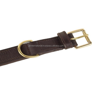 Collar de perro de cuero marrón acolchado doble de larga duración, resistente, cosido completo y ajustable, collar de perro de cuero genuino para mascotas - Product Image 3