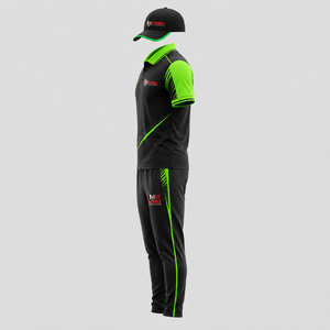 Uniforme de críquet Fly Humble para hombre, negro y verde en contraste, conjunto deportivo de secado rápido, corte regular, para todas las estaciones, con logotipo bordado. - Product Image 5