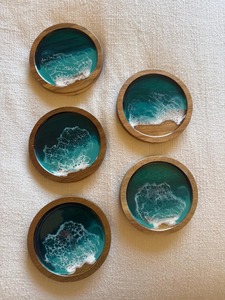 Handcrafted Classic Lightweight Wooden Resin <b>Coaster</b> <b>Set</b> Seafoam Sand Eco-Friendly Mat Pad for Kitchen Table Wedding Party Use - Product Image 1