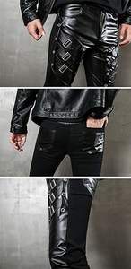 Pantalones de Cuero Genuino para Hombre, Cintura Alta, Corte Acampanado, con Paneles Acolchados, Estilo Cargo - Product Image 6