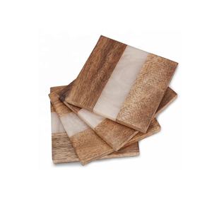 Juego de 4 posavasos de madera y mármol de Acacia con tiras blancas para café, bebida, té, posavasos para mesa de comedor, posavasos para decoración moderna del hogar - Product Image 3