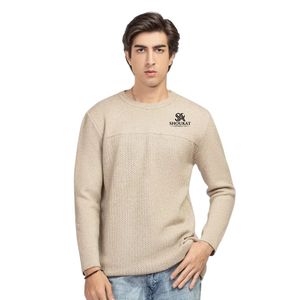 <b>Men</b> Beige <b>Crew</b> <b>Neck</b> Knit <b>Sweater</b> Long Sleeve Pullover Casual Warm Soft Fashion Knitwear Custom Logo OEM Manufacturer Wholesale - Product Image 1