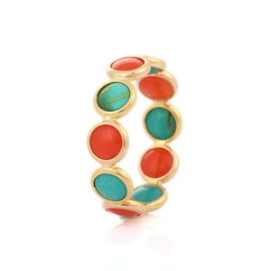 18K Yellow Gold Eternity Band with Coral and Turquoise Pave Setting - Product Image 5