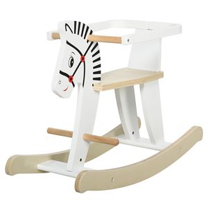 Cavallo a Dondolo Classico in Legno per Bambini 1-3 Anni Bianco con Barra di Sicurezza Giocattoli Tradizionali Sicuri e Accessori - Product Image 1