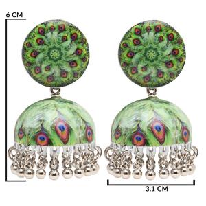Boucles d'oreilles pendantes Jhumka traditionnelles plaquées argent - E3325G - Product Image 2