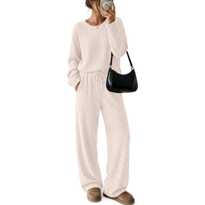 Conjunto de 2 piezas para mujer, conjunto de pijama de manga larga a juego, atuendo informal de otoño con top y pantalones cómodos - Product Image 6
