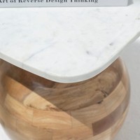 Table d'appoint carrée en bois avec plateau en marbre Vandana Orion Novara, design moderne et luxueux