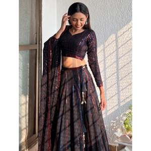 Festival Wear Plus Size Black <b>Sequins</b> Georgette Lehenga Choli - Product Image 3
