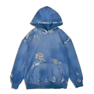 Vente en gros de sweats à capuche surdimensionnés pour hommes et femmes, de haute qualité, effet délavé, design déchiré, style sport décontracté, 100% coton, printemps - Product Image 5