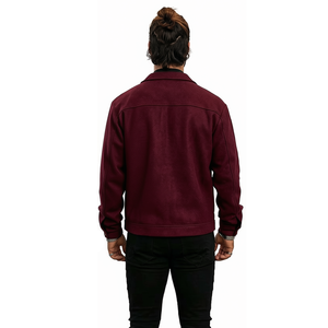 Men’s Burgundy <b>Zip</b>-<b>Up</b> <b>Jacket</b>, Stand Collar Casual Streetwear Outerwear, Long Sleeve Pocket <b>Jacket</b> for Autumn Winter - Product Image 3