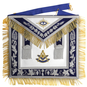 Tablier de Maître Maçon de Grande Lodge Haut de Gamme en Cuir d'Agneau avec Franges Dorées et Bordure en Velours Bleu – Tablier Artisanal de Luxe - Product Image 4