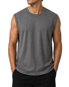Mens Dark <b>Grey</b> Sleeveless Tank <b>Top</b> Premium Cotton Jersey Gym Fitness Casual Summer <b>Vest</b> Lightweight Breathable Custom Fit - Product Image 1
