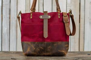 Sac fourre-tout en cuir et toile, style vintage, rayé, pliable, grande capacité, sac à main, sac de voyage, sac de shopping, sac de travail, durable, LCTB-0001 - Product Image 3