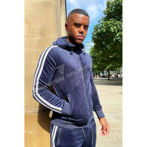 Ensemble de survêtement unisexe personnalisé avec logo, taille plus, respirant, en velours, style vintage, avec sweat à capuche zippé et pantalon de jogging en polaire unie - Product Image 2