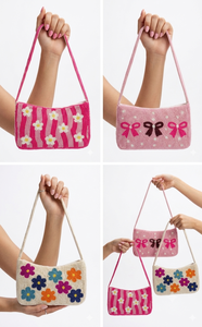 For Beaded Floral Tote <b>Bag</b> Handmade Shoulder Crossbody Purse Zipper Closure Portable Custom Color Options All Seasons for Daily - Product Image 6