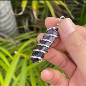 Wholesale natural Amethyst stone pencil point pendant healing crystal pendant jewellery <b>silver</b> <b>wire</b> wrapped pendant - Product Image 4