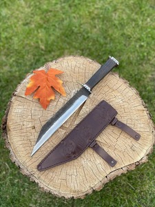 Cuchillo Seax de Grado Industrial Hecho a Mano, Hoja de Acero al Carbono, Mango de Madera, Funda de Cuero - Punta Caída, 13 pulgadas de largo total - Product Image 6